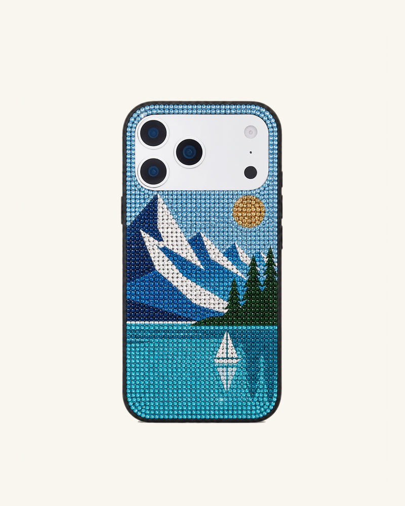 Mountain Lake Rhinestone Phone Case – Blue
