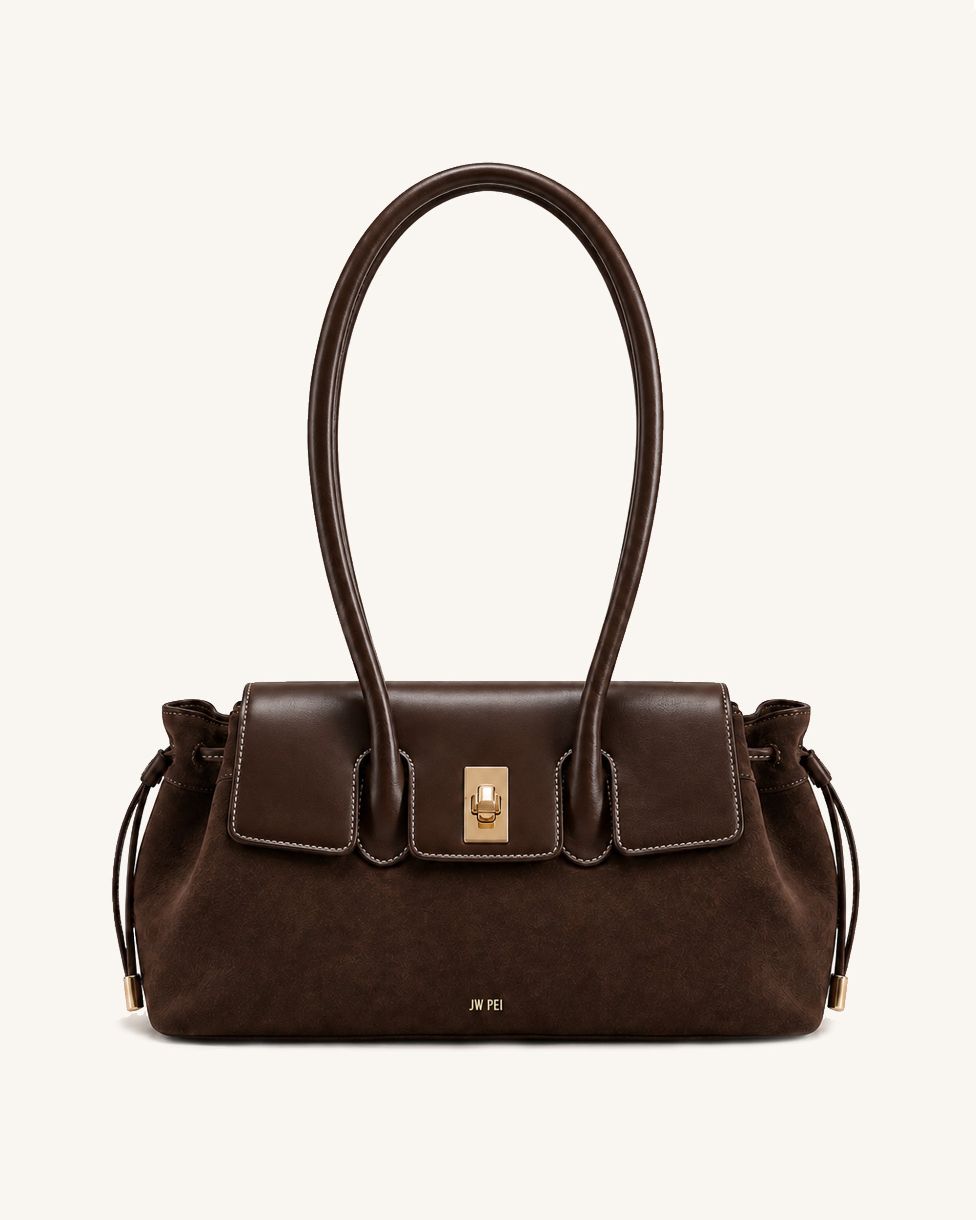 Amelie Turn-Lock Drawstring Shoulder Bag - Dark Brown