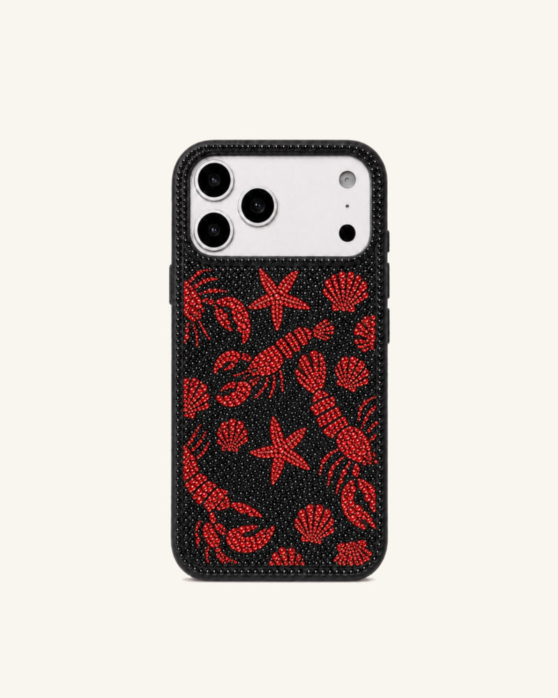 Coastal Lobster Artificial Crystal Phone Case - Black