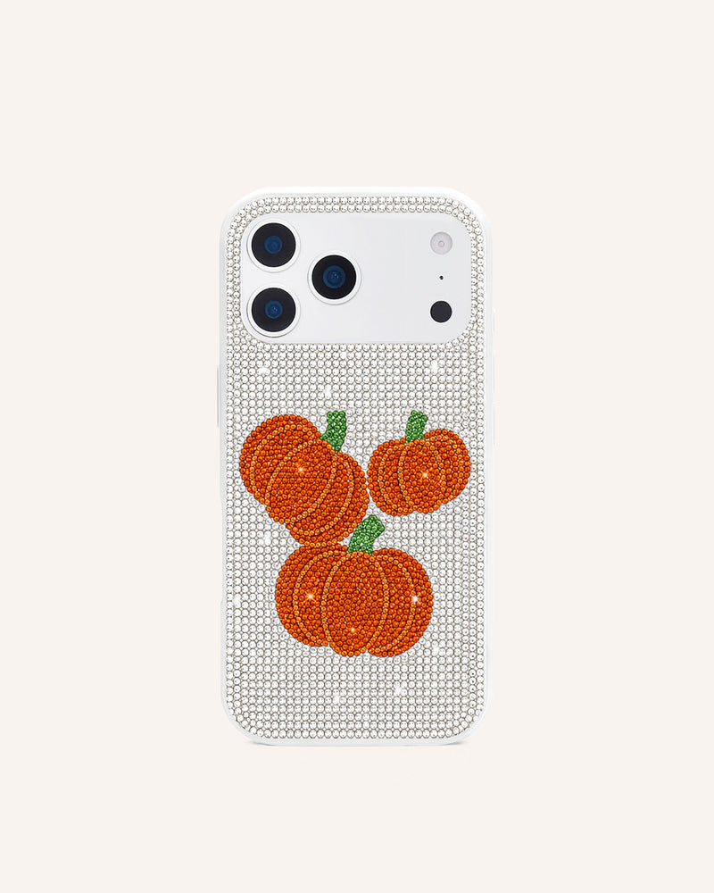 Pumpkin Artificial Crystal Phone Case – White