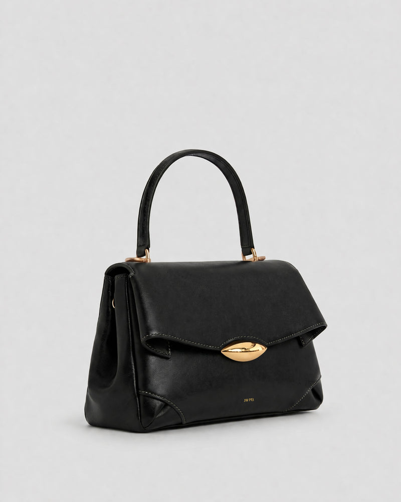 Mia Flap Top Handle Bag - Black