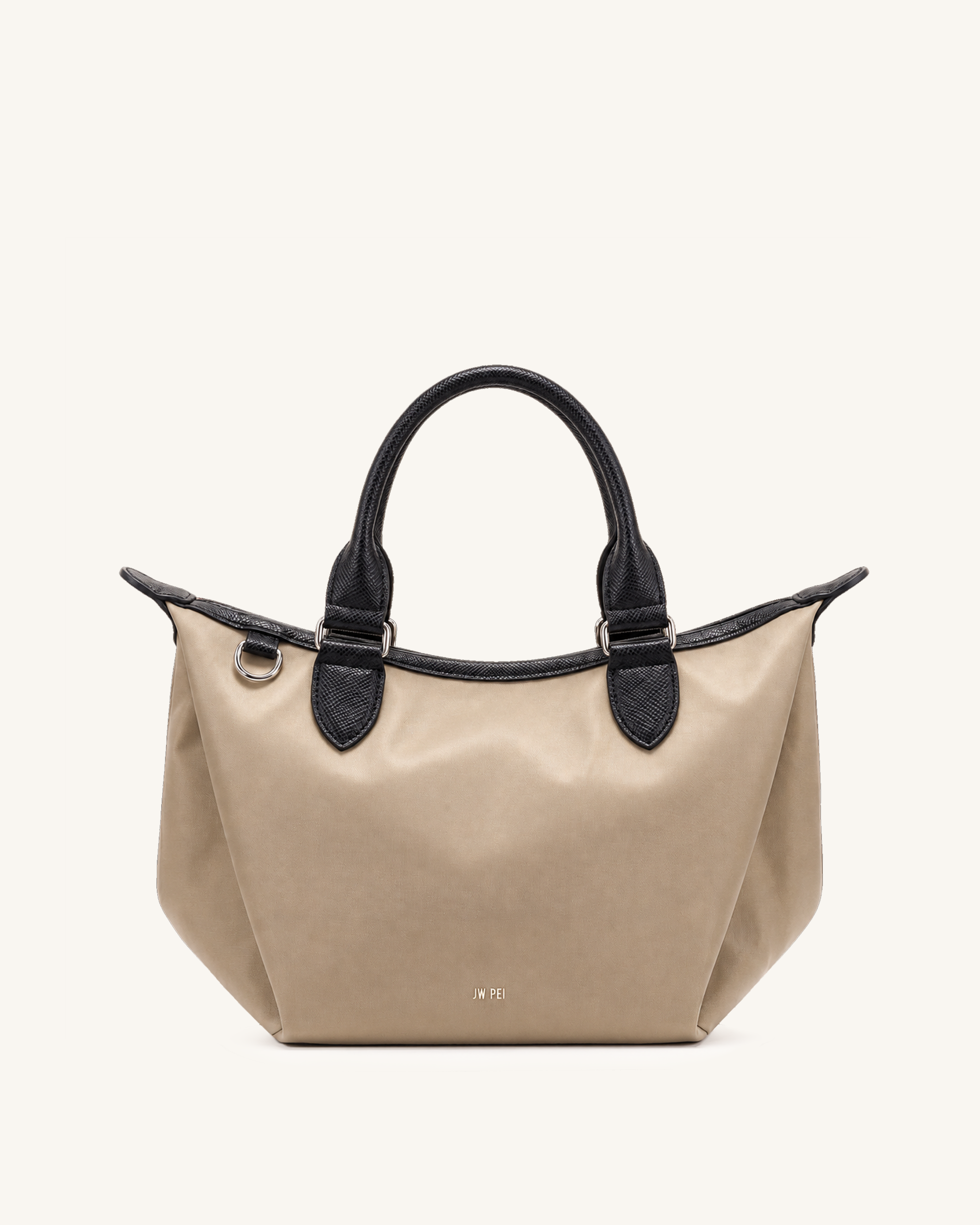 Nora Nylon Contrast Trim Tote Bag – Beige & Black