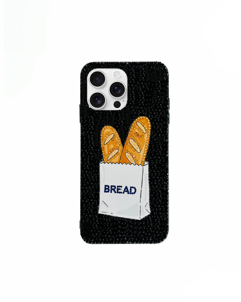Bread Embellished Illustration Phone Case – Black