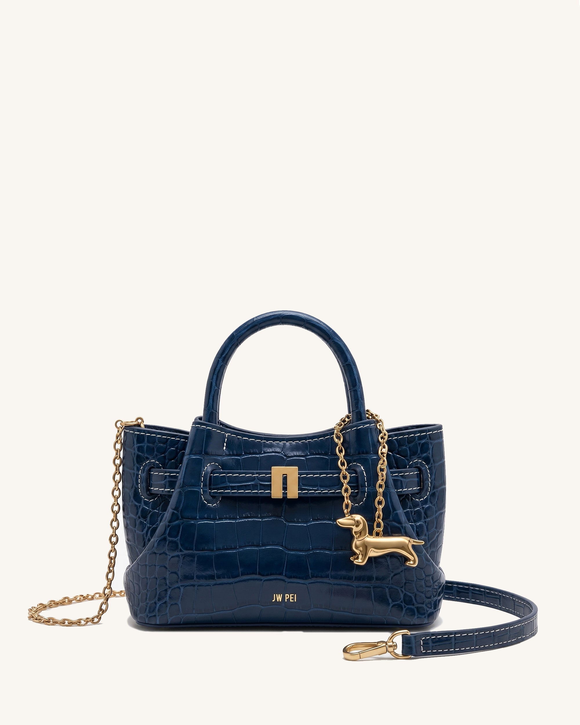 Maeve Dachshund Charm Mini Tote Bag - Navy Croc