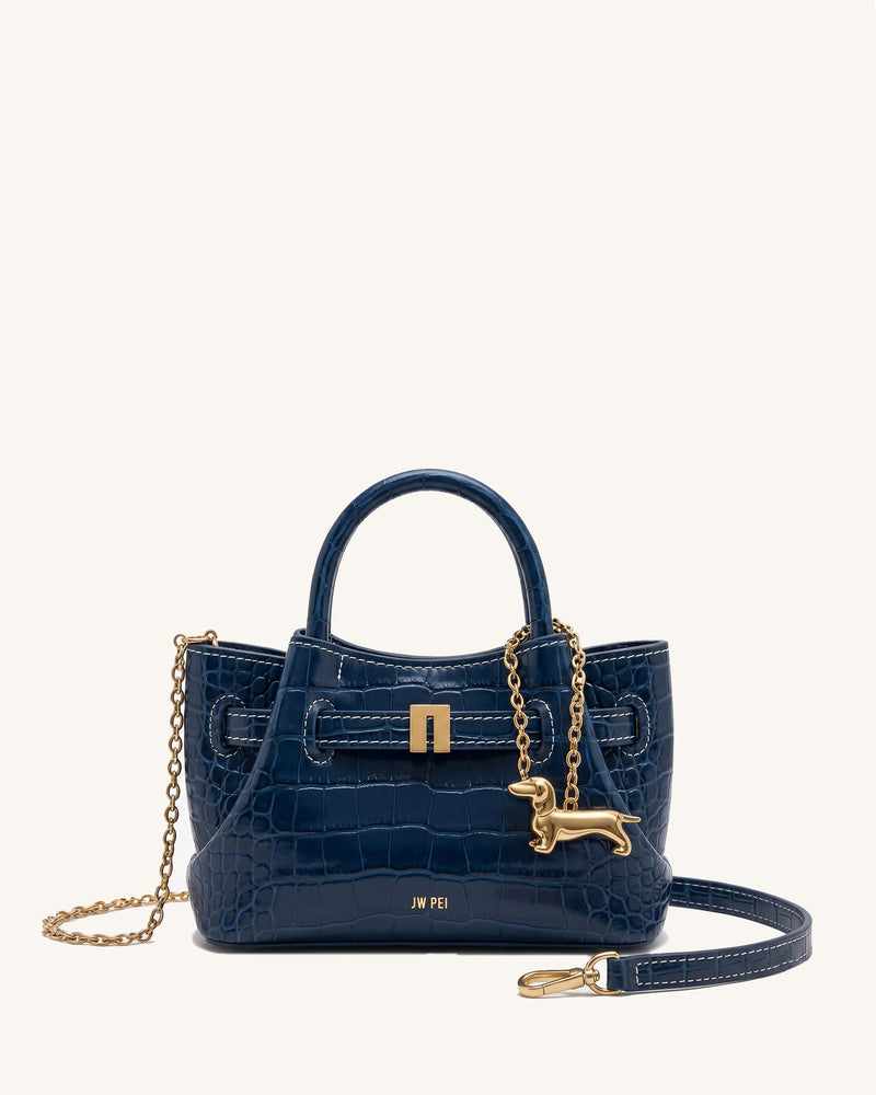 Maeve Dachshund Charm Mini Tote Bag - Navy Croc