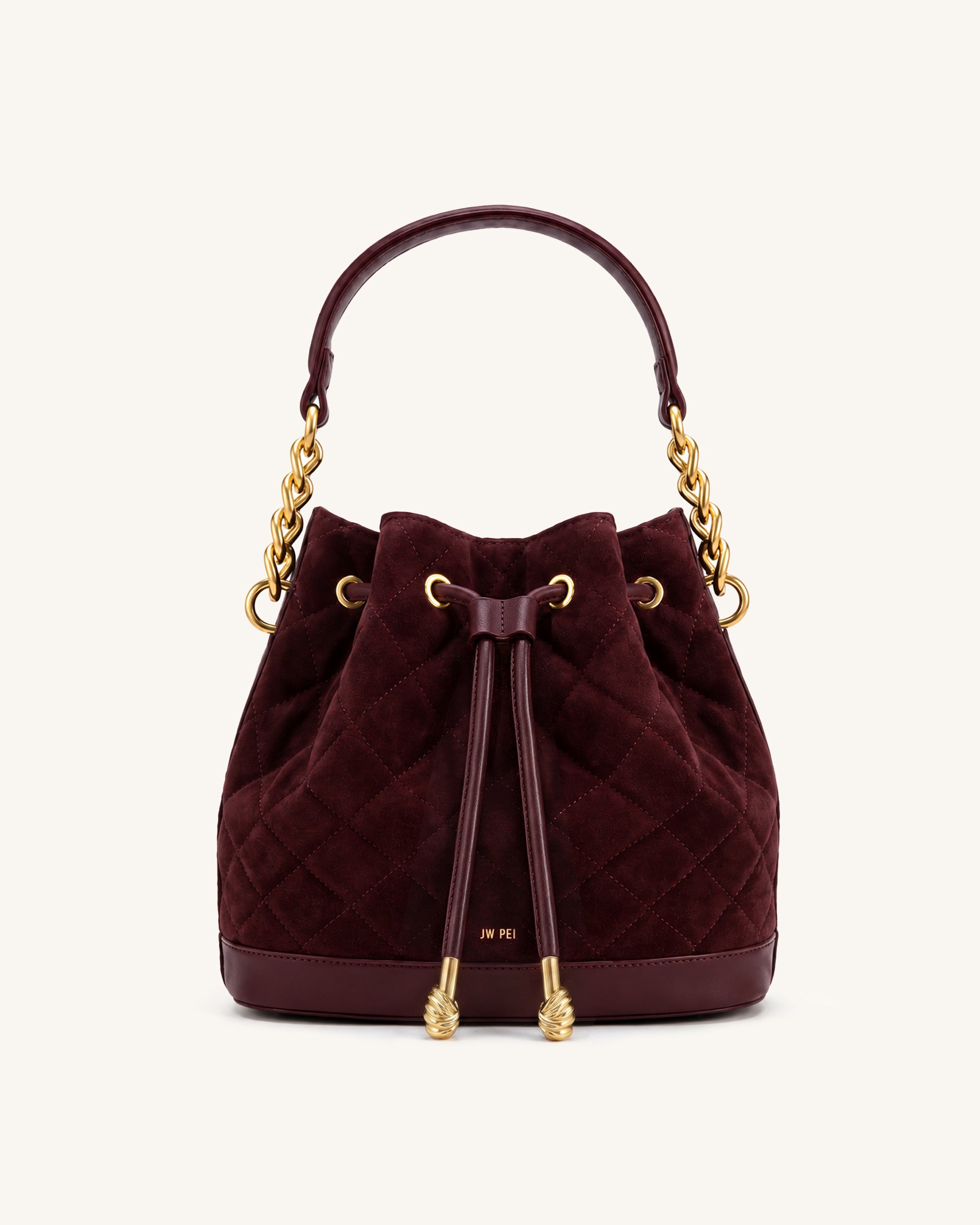 Rowan Quilted Faux Suede Bucket Bag - Burgundy