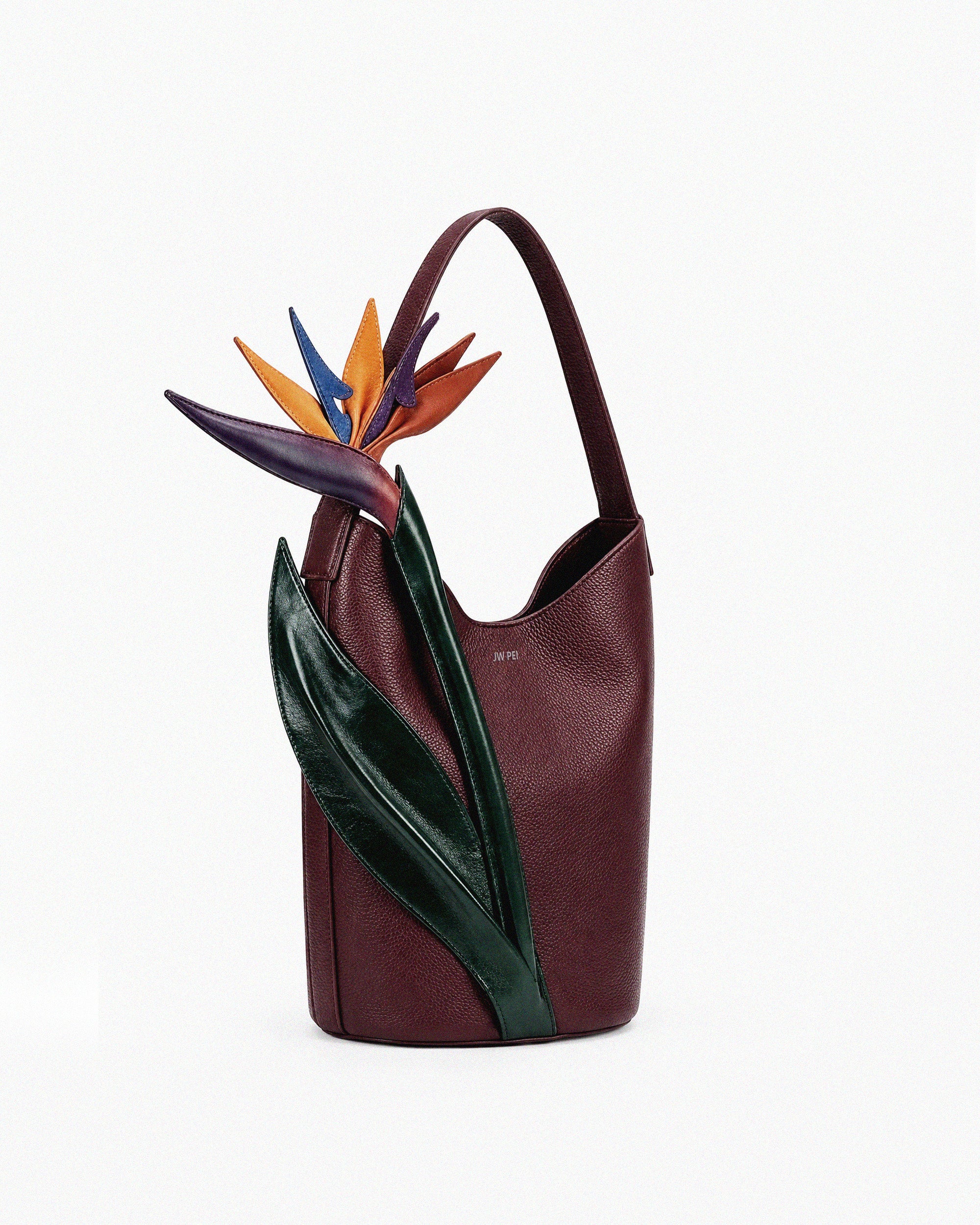 Bird of Paradise Appliqué Bucket Bag - Burgundy Multi