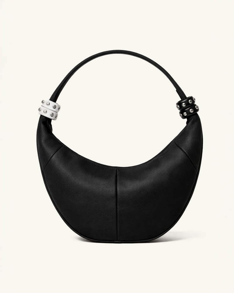 Nora Stud Hobo Shoulder Bag - Black