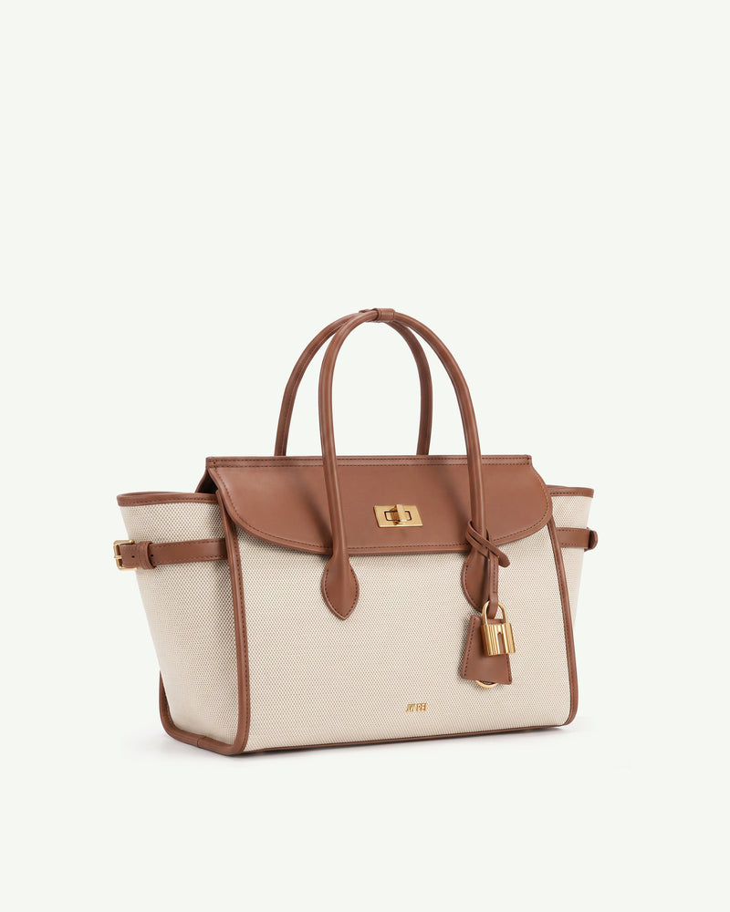 Camille Canvas Flap Tote Bag - Brown