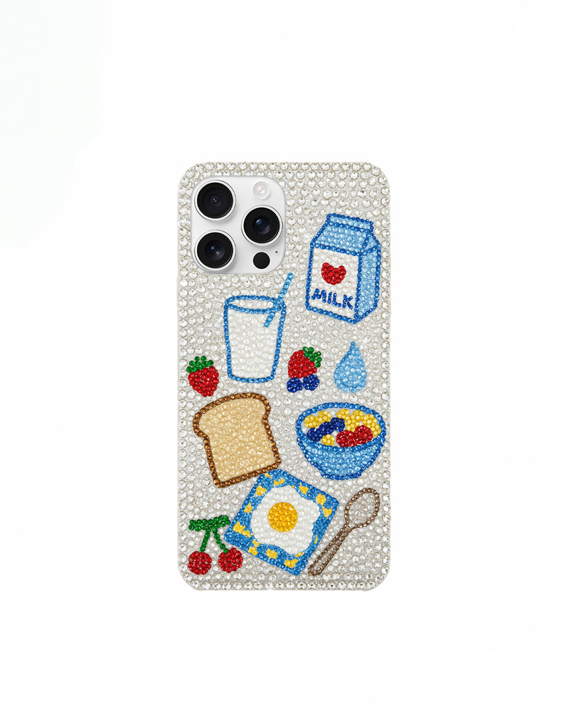 Breakfast Artificial Crystal Phone Case – White