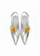 Lila Metallic Flower Slingbacks – Silver