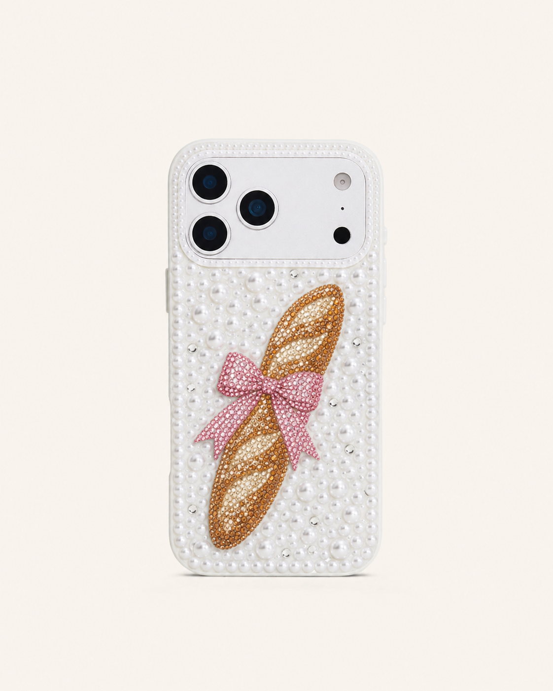 Bow Bread Artificial Crystal Pearl Phone Case - White