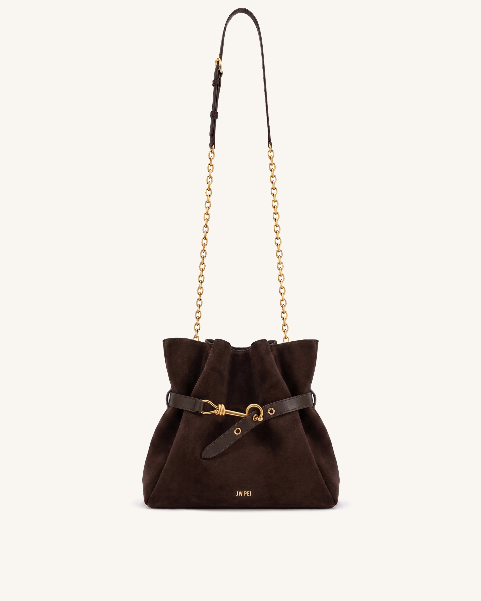 Alina Faux Suede Drawstring Bucket Bag - Brown