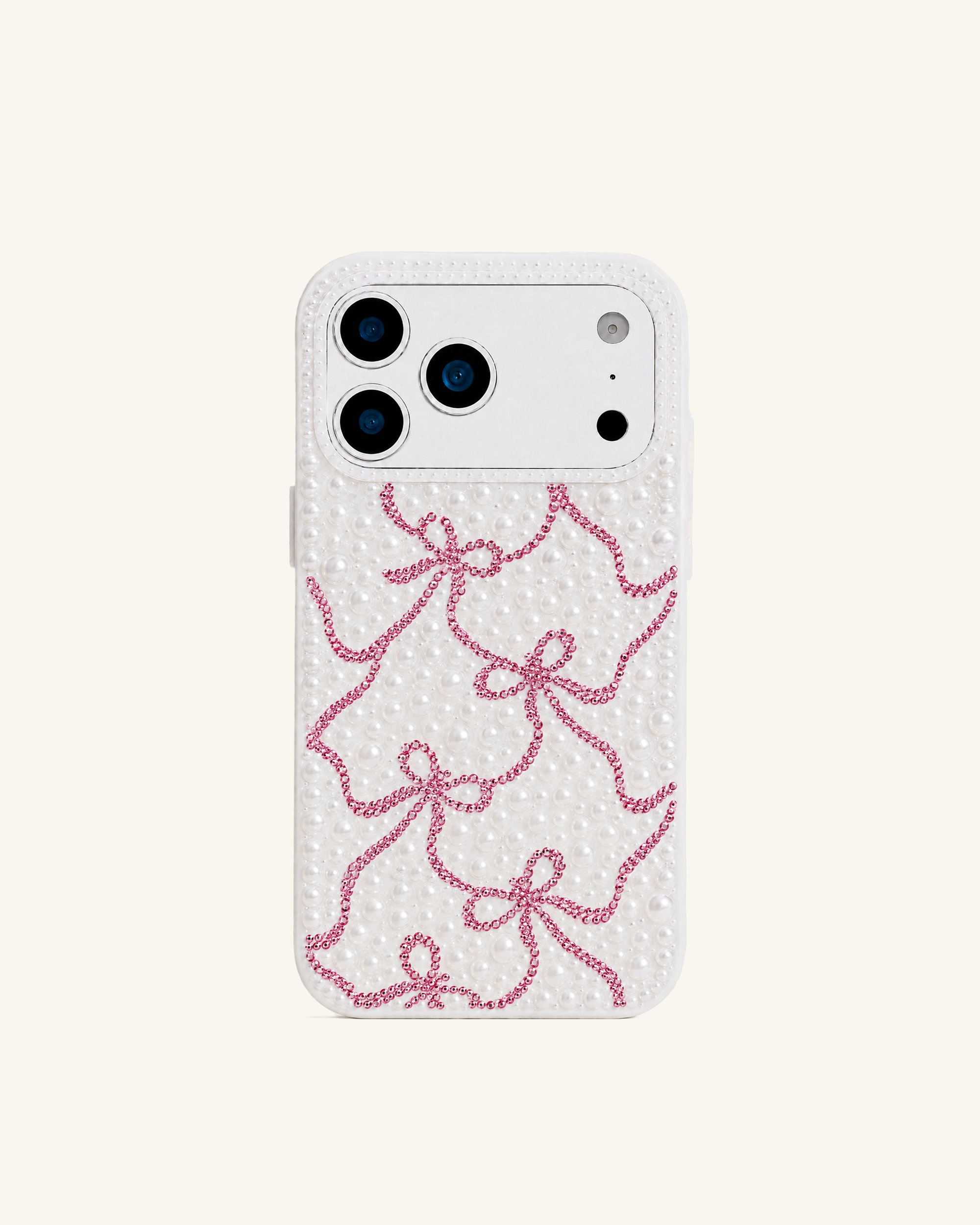 Pearl Artificial Crystal Ribbon Bow Phone Case – White