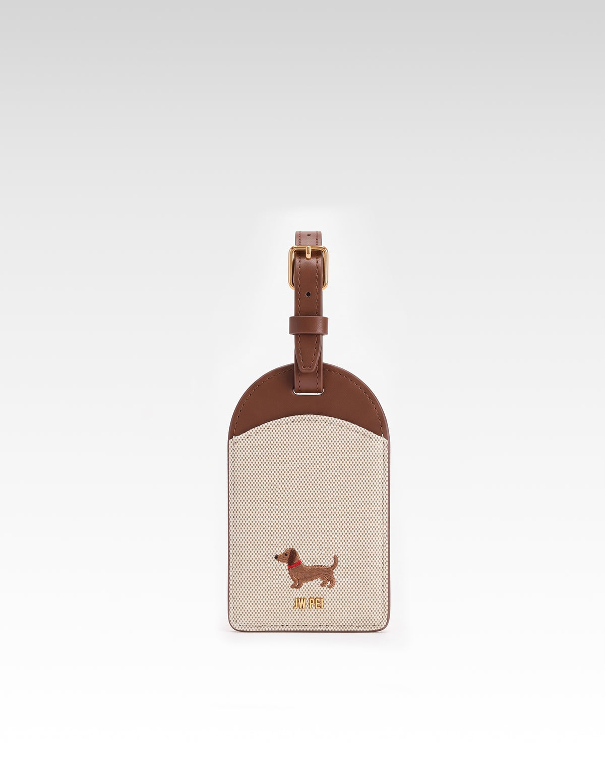 Dachshund Embroidered Canvas Luggage Tag – Beige