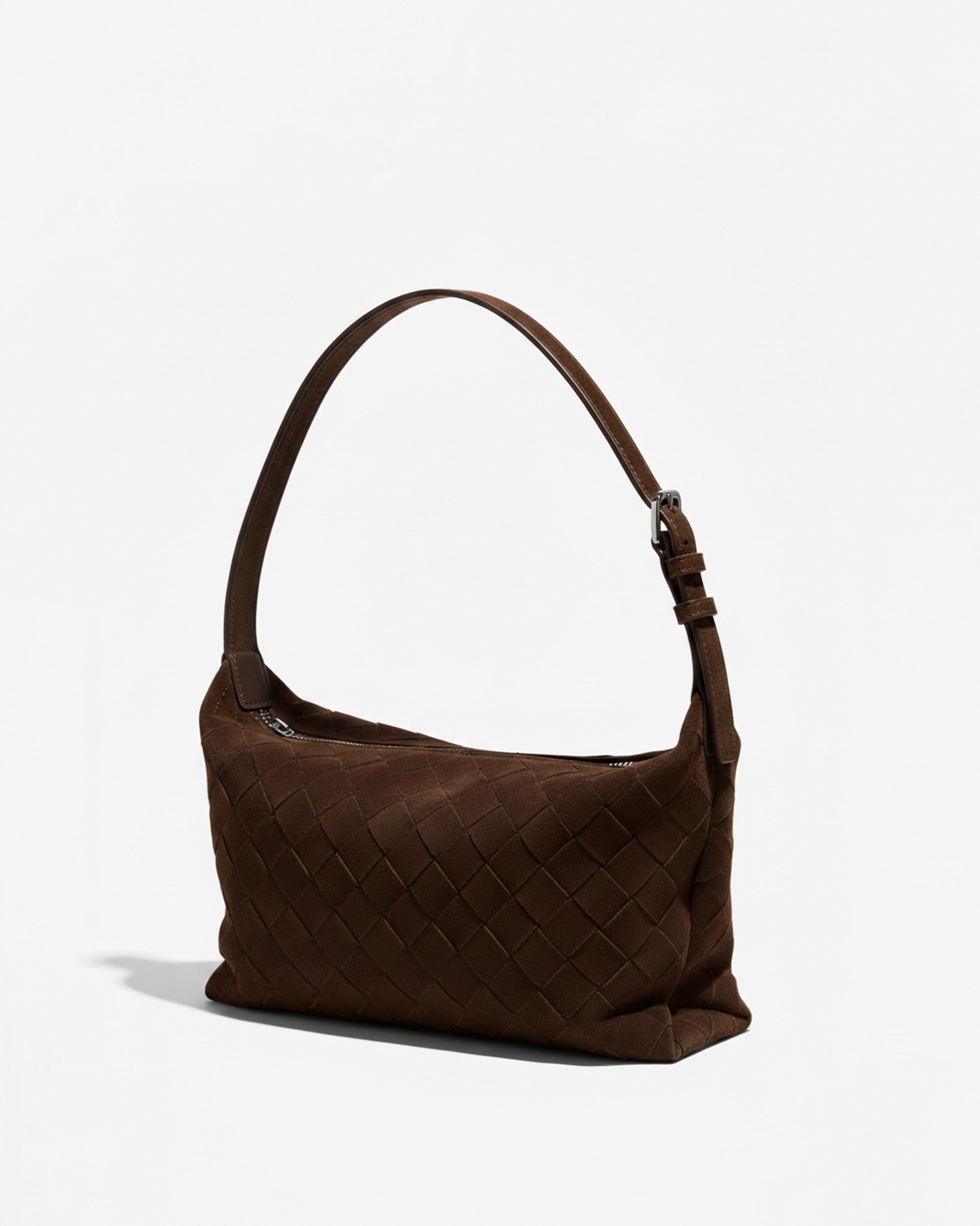 Avery Woven Faux Suede Shoulder Bag - Brown
