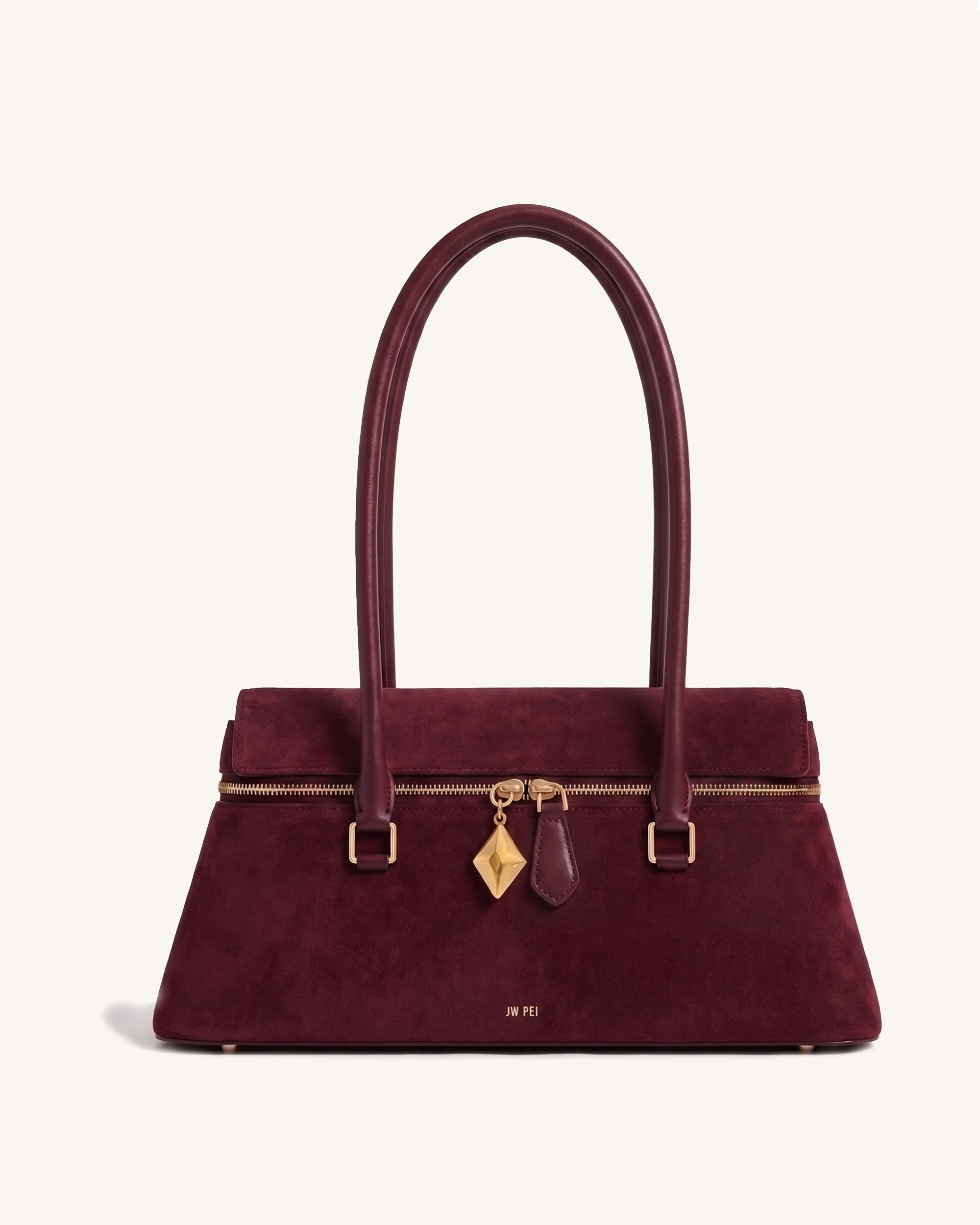 Natalie Faux Suede East-West Zip Shoulder Bag - Burgundy