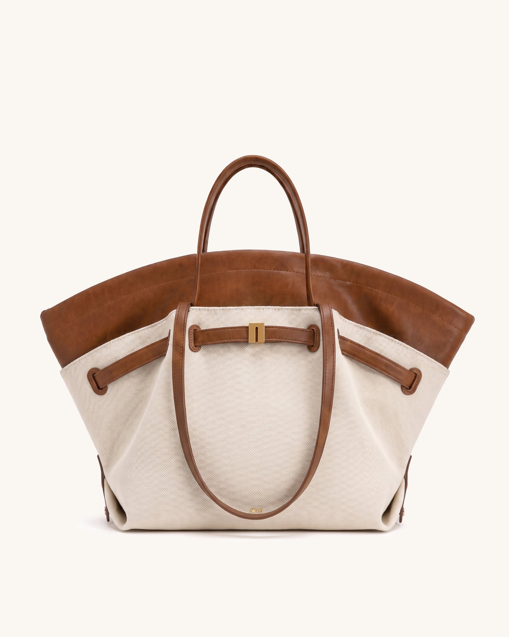 Hana Layered Two-Tone Tote Bag - Brown Canvas