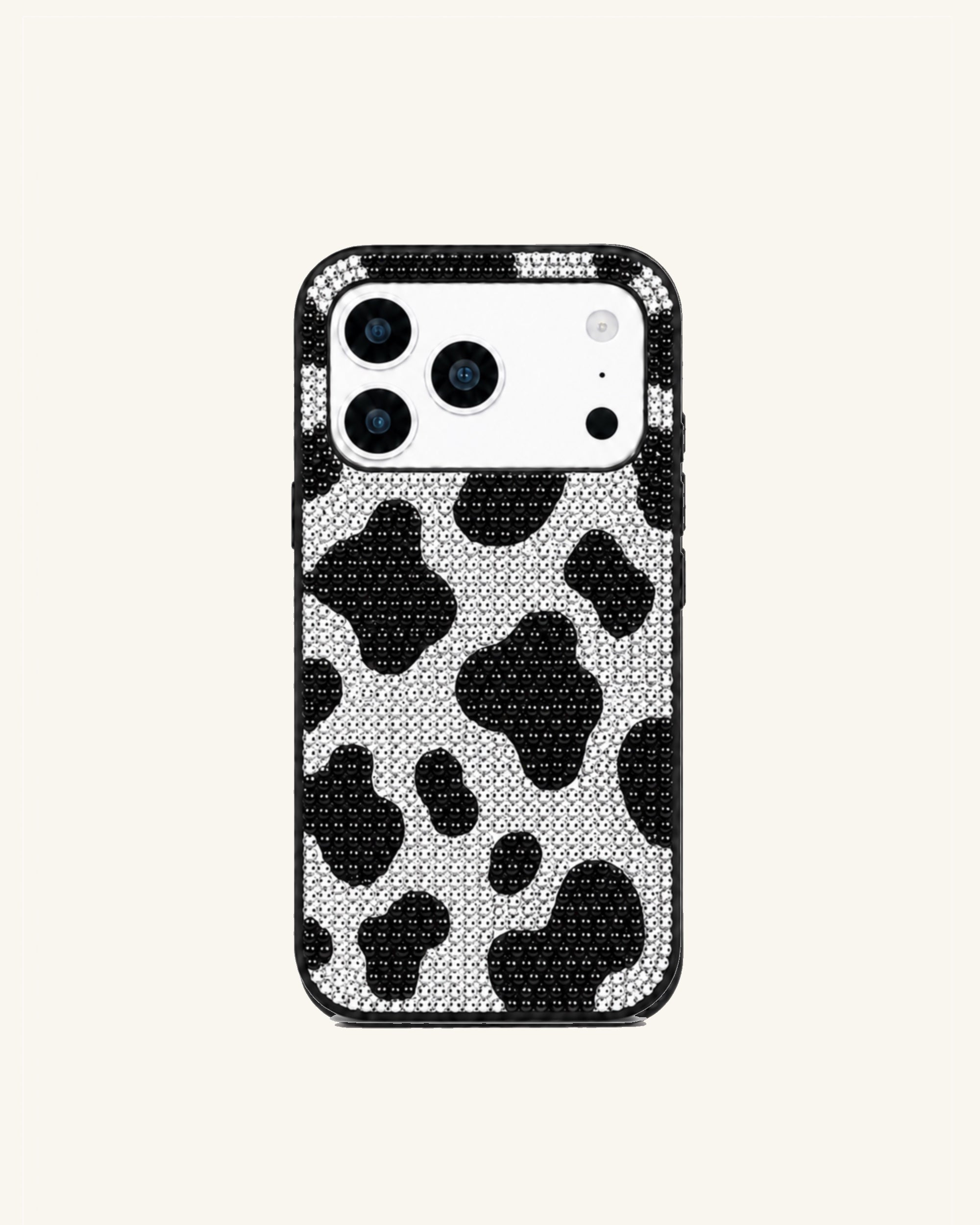 Cow Print Rhinestone Phone Case – Black
