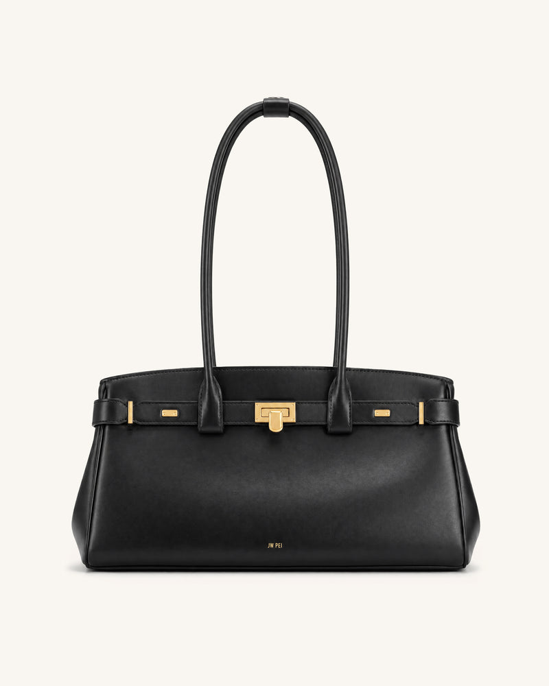 Ziva East-West Long Handle Tote Bag - Black