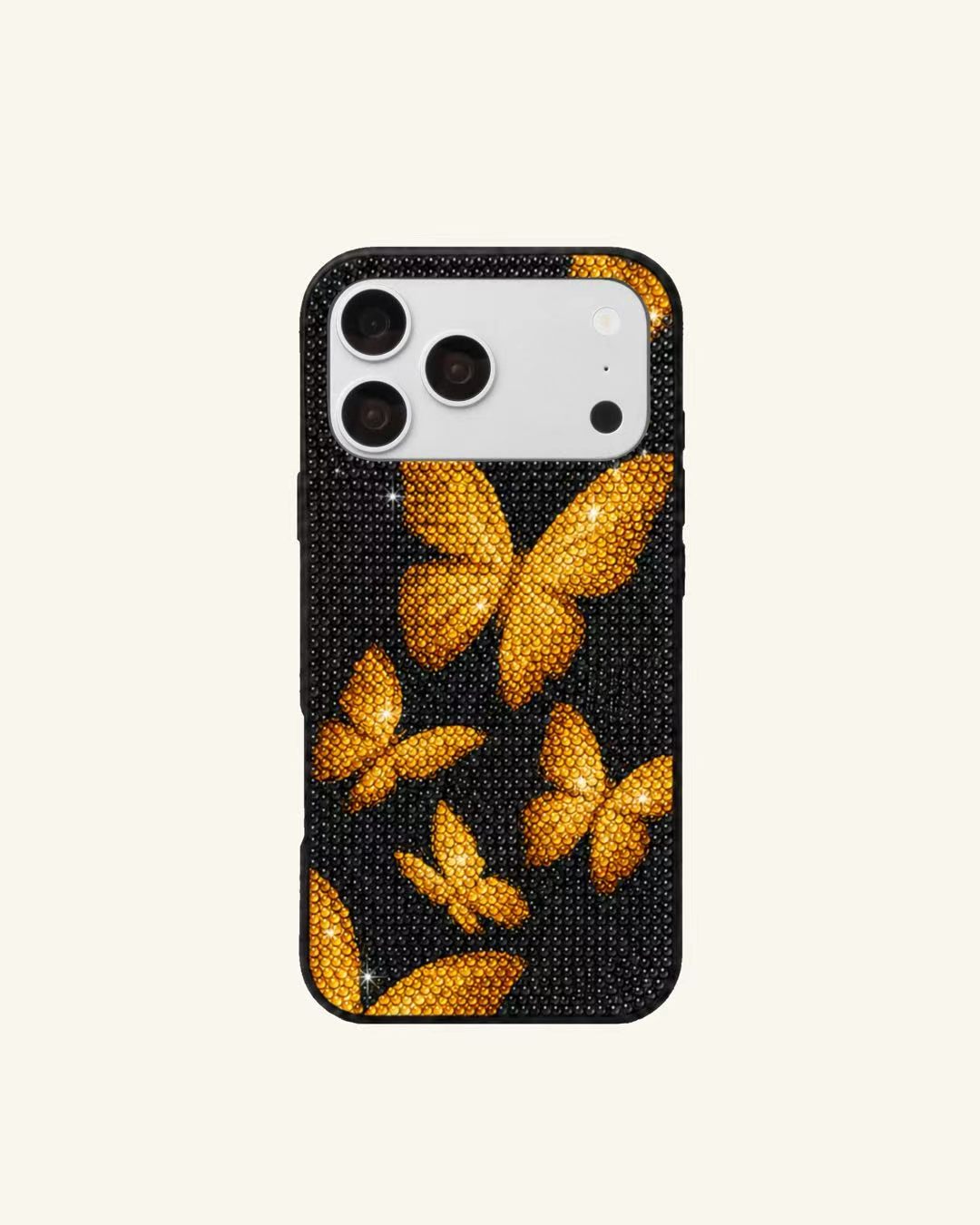 Yellow Butterfly Rhinestone Phone Case – Black