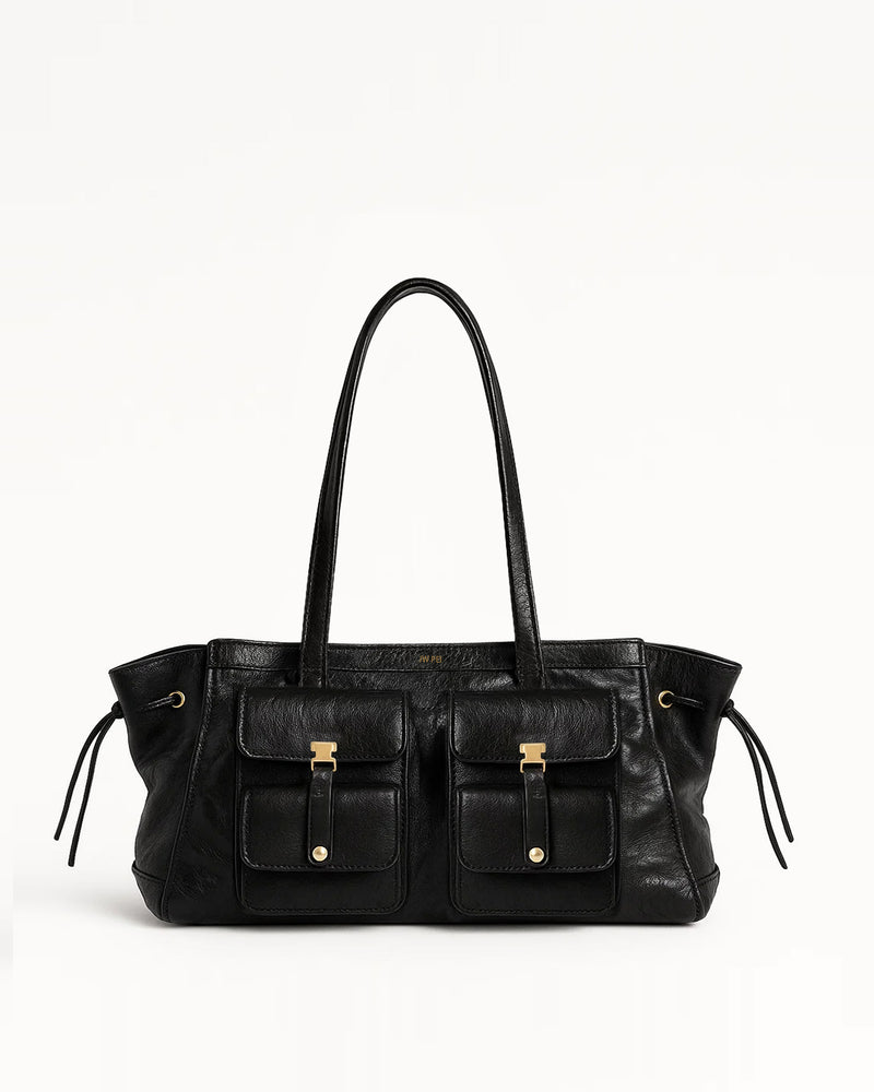 Ava Double Pocket Tote - Black