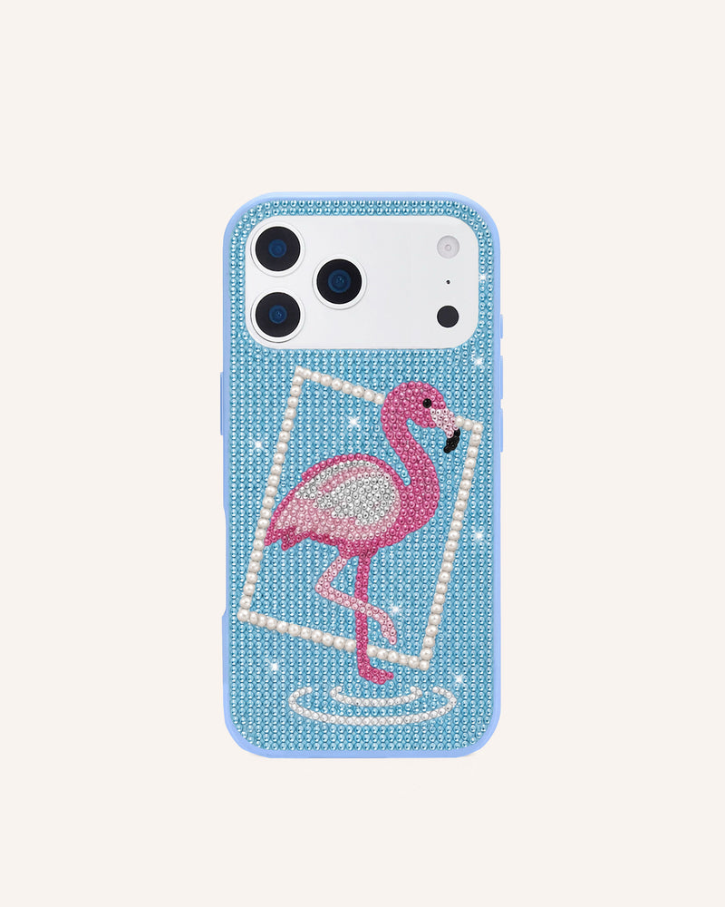 Flamingo Artificial Crystal Phone Case – Light Blue