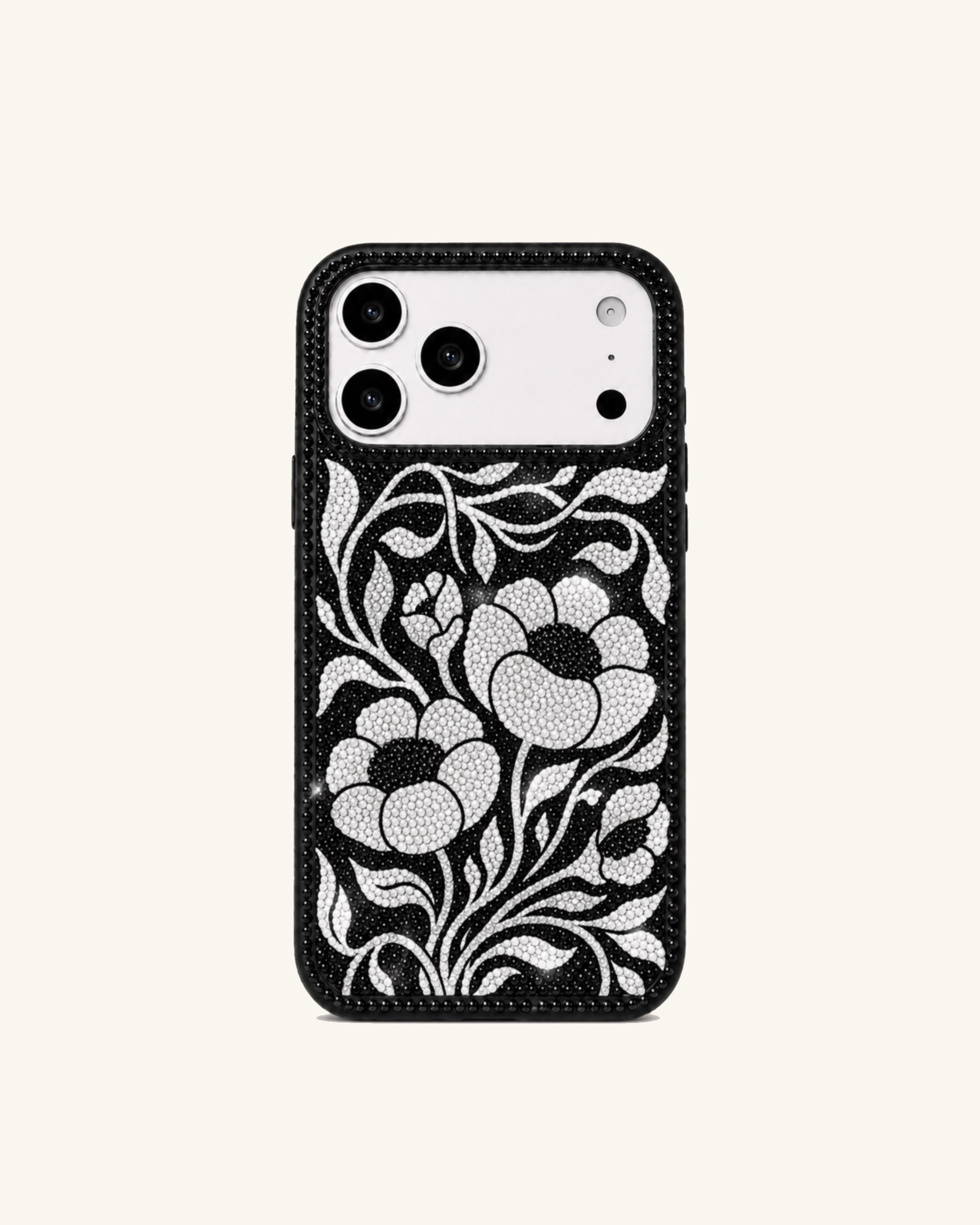 Floral Rhinestone Phone Case – Black