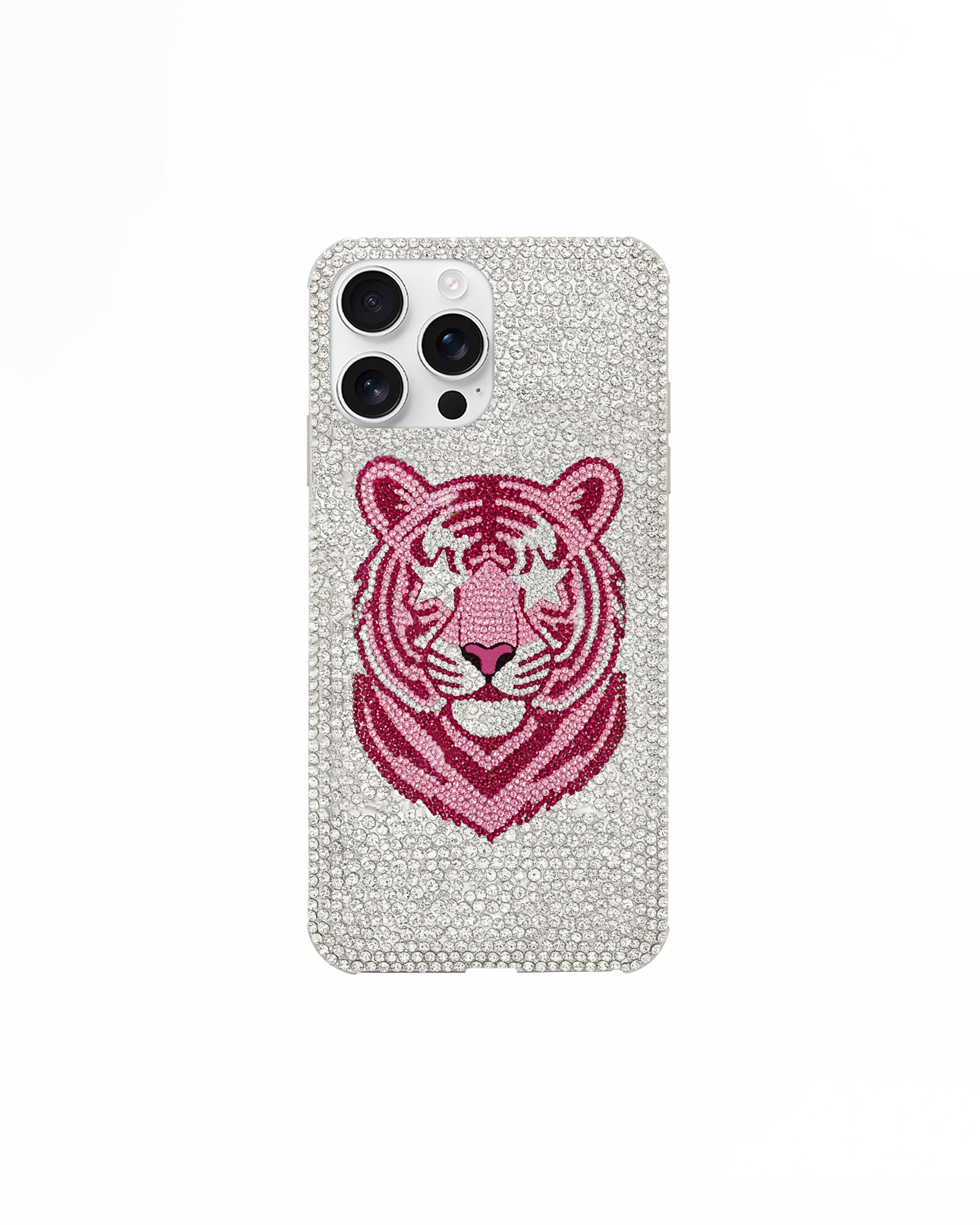 Tiger Head Embellished Phone Case – White