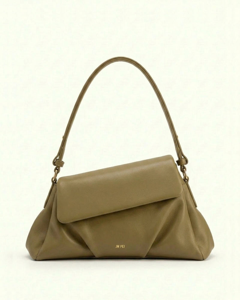 Addisyn Asymmetric Flap Slouchy Shoulder Bag – Olive Taupe