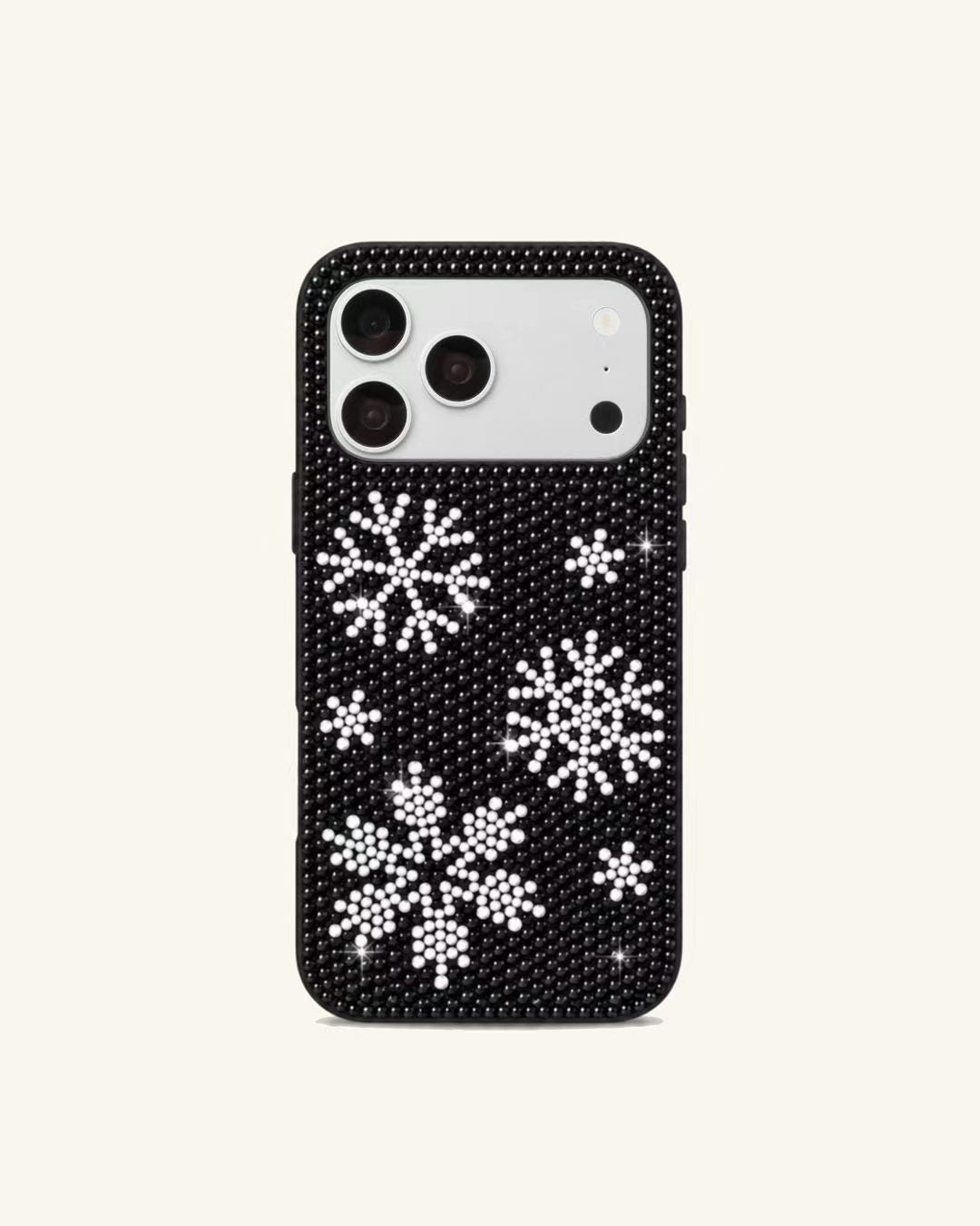 Snowflake Artificial Crystal Phone Case – Black
