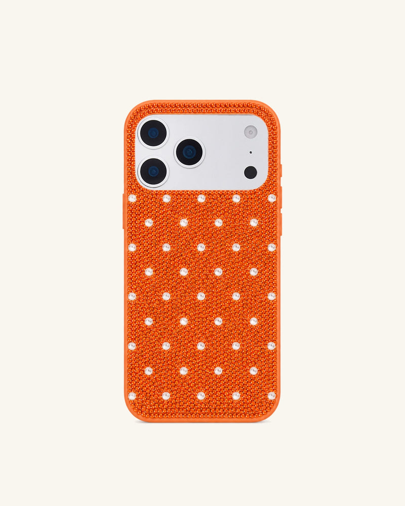 Pearl Dot Artificial Crystal Phone Case - Orange