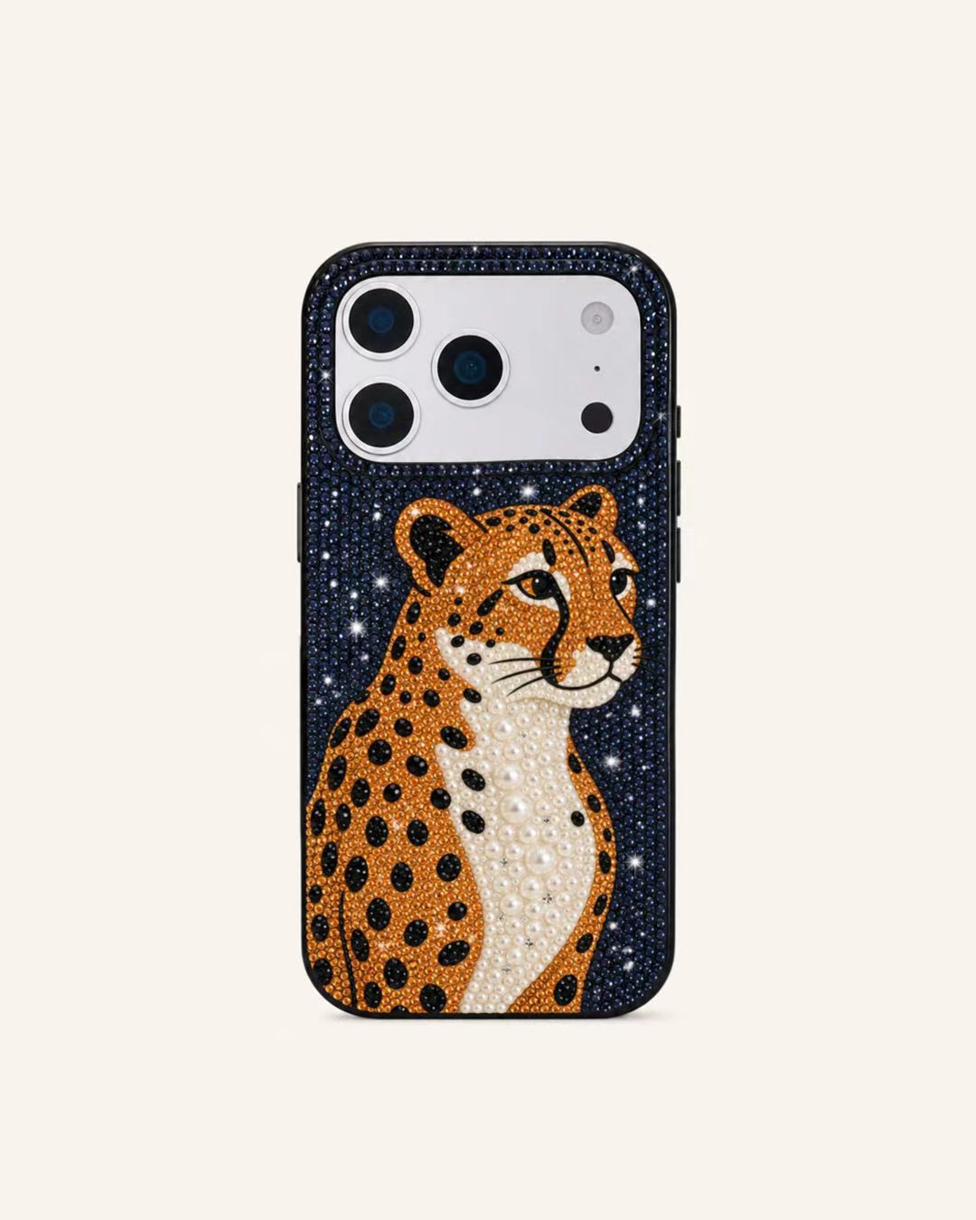 Cheetah Artificial Crystal Phone Case - Black