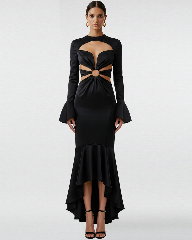 Cutout Satin Ring Dress – Black