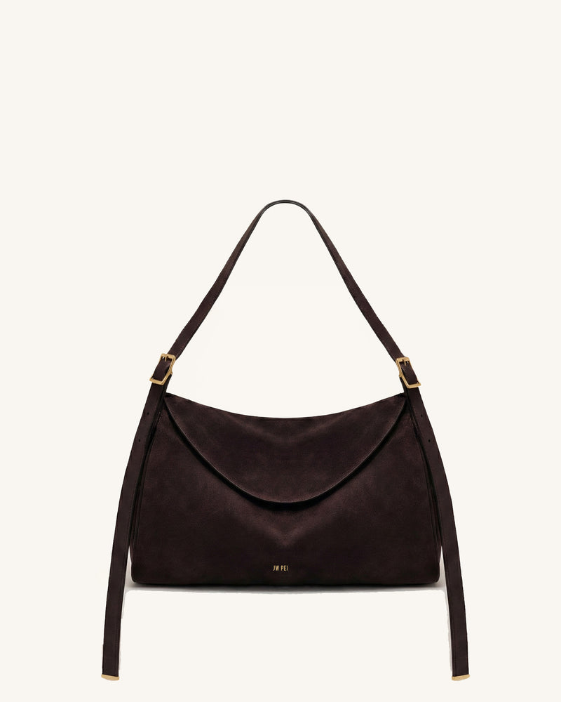 Suede Crescent Shoulder Bag - Brown