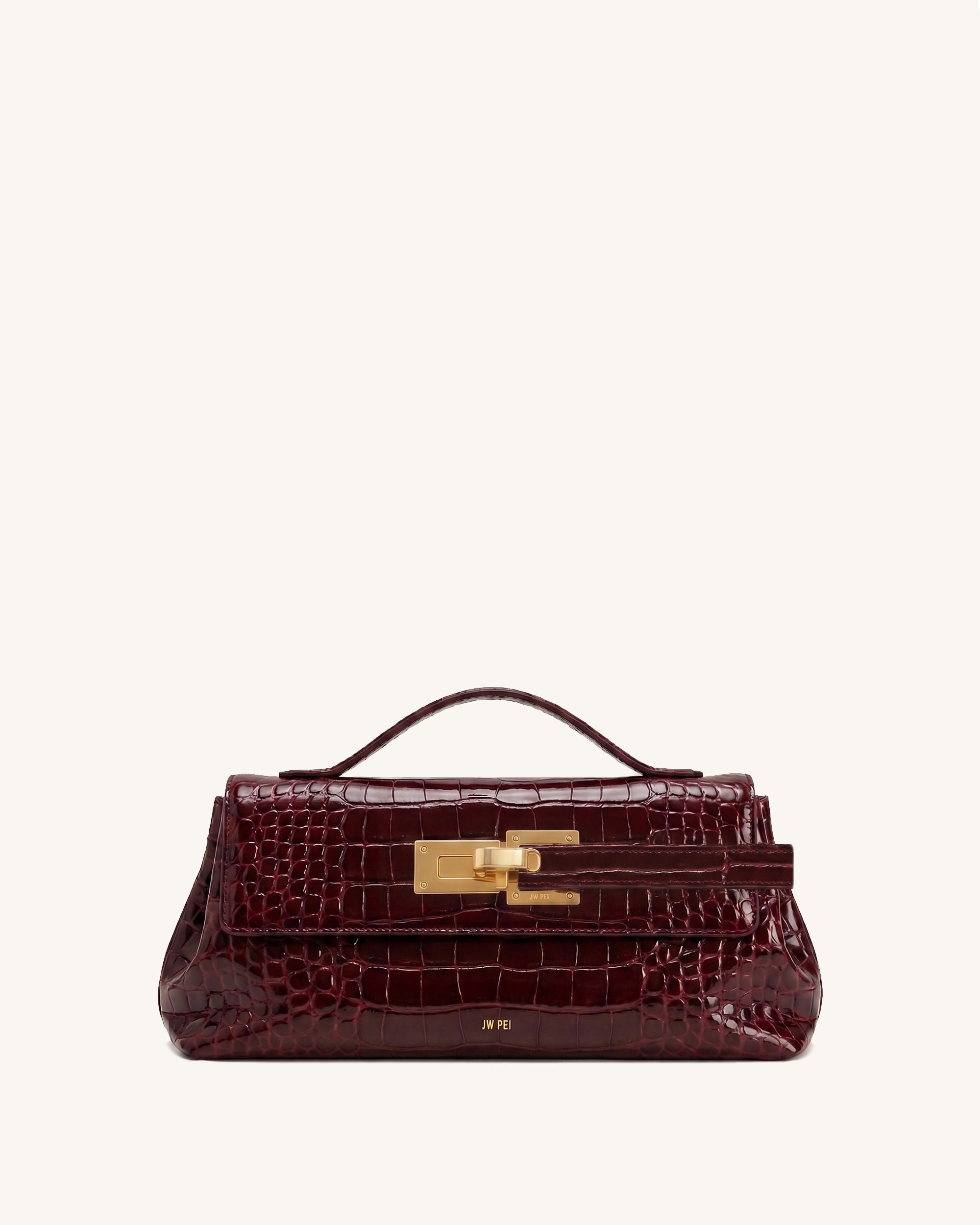 Keyla Belt Lock Top Handle Crossbody Bag - Burgundy Croc