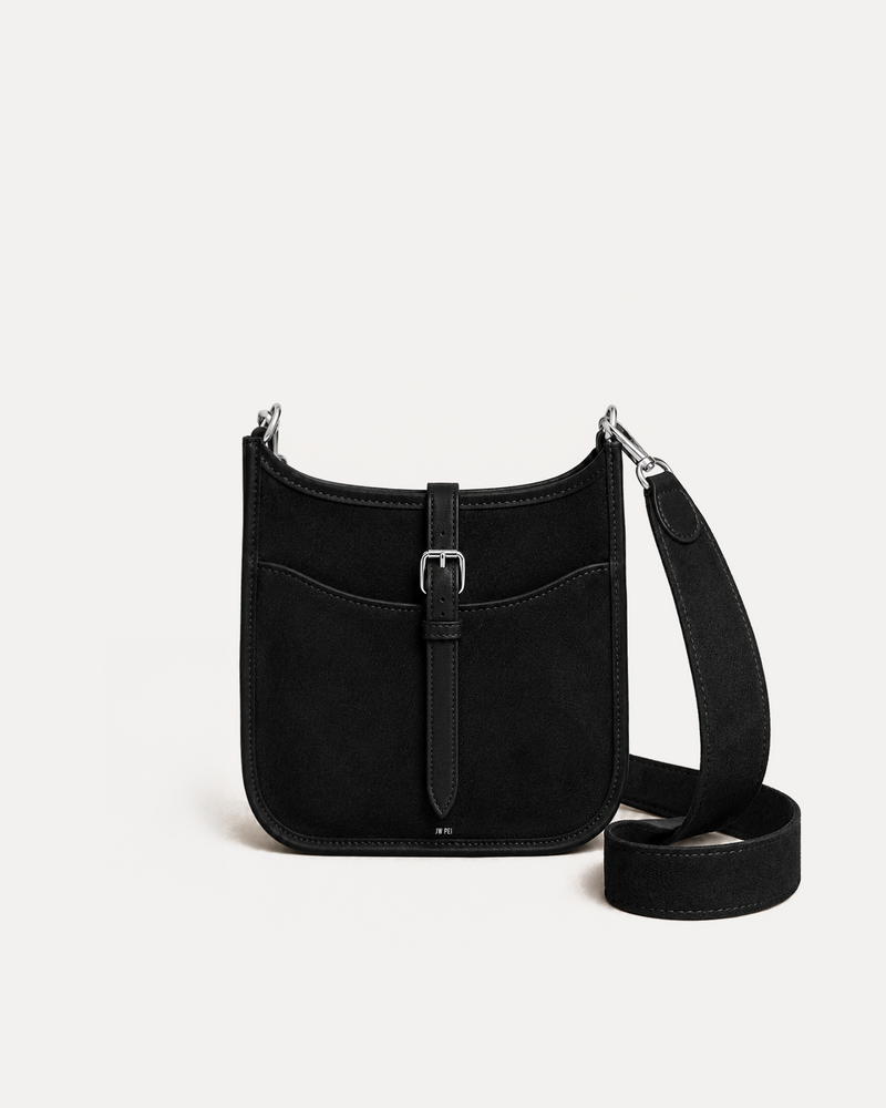 Avery Faux Suede Crossbody Bag - Black
