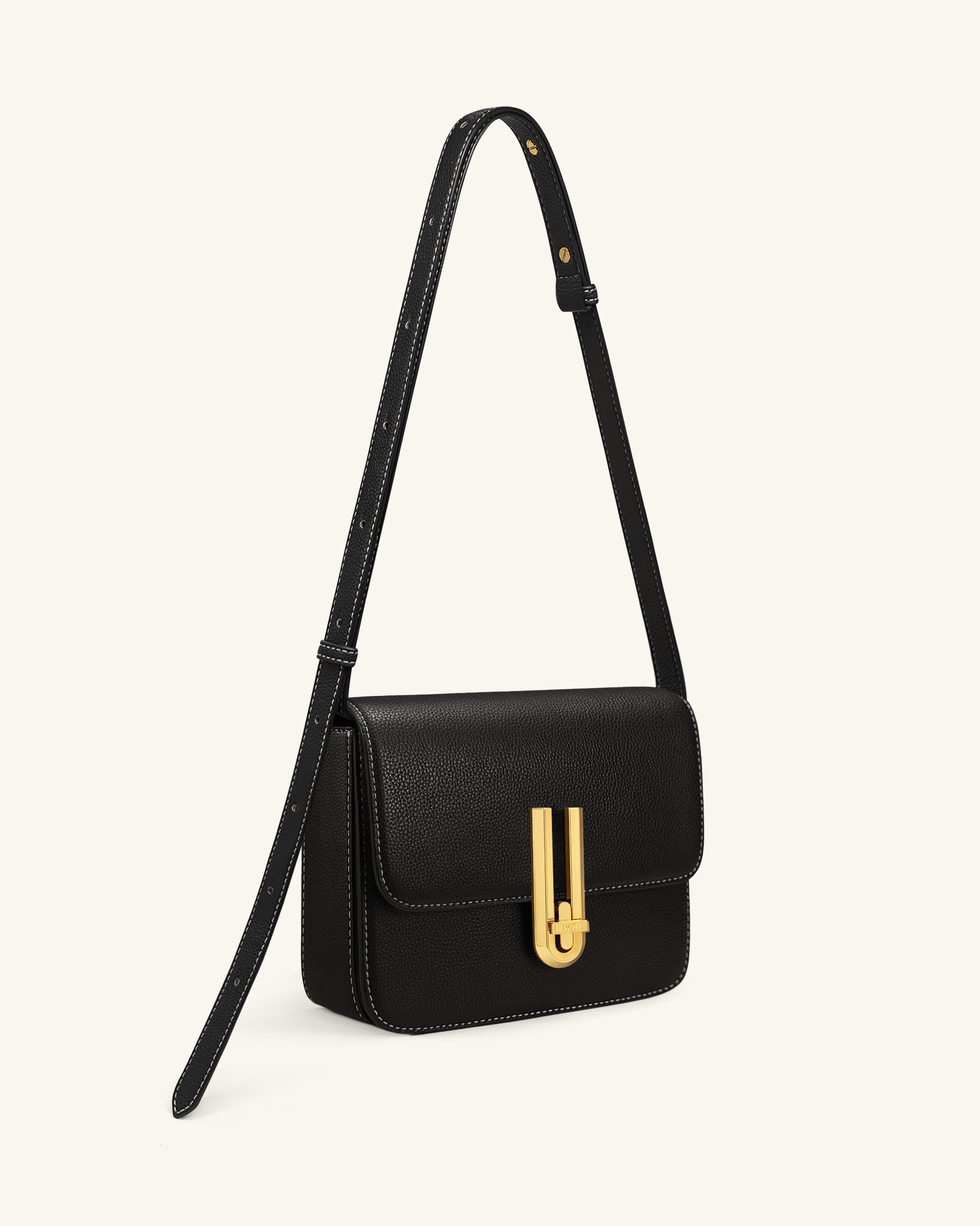 Evania Lock Pebbled Shoulder Bag - Black
