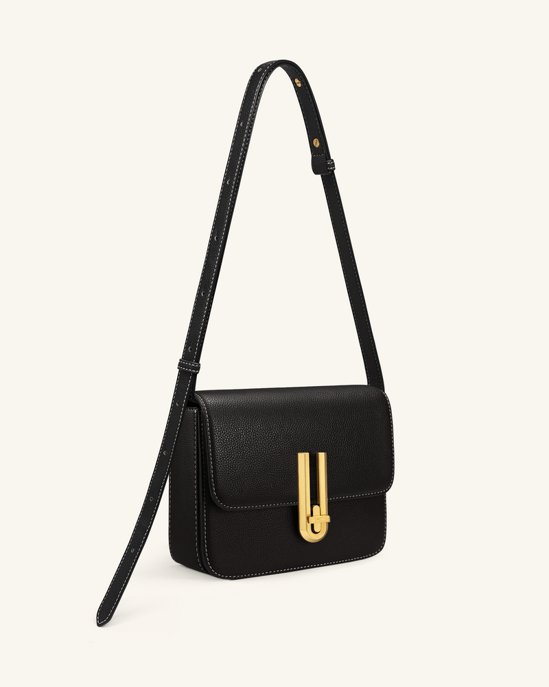 Evania Lock Pebbled Shoulder Bag - Black