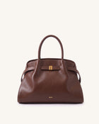 Hana Structured Belted Top Handle Bag - Dark Brown