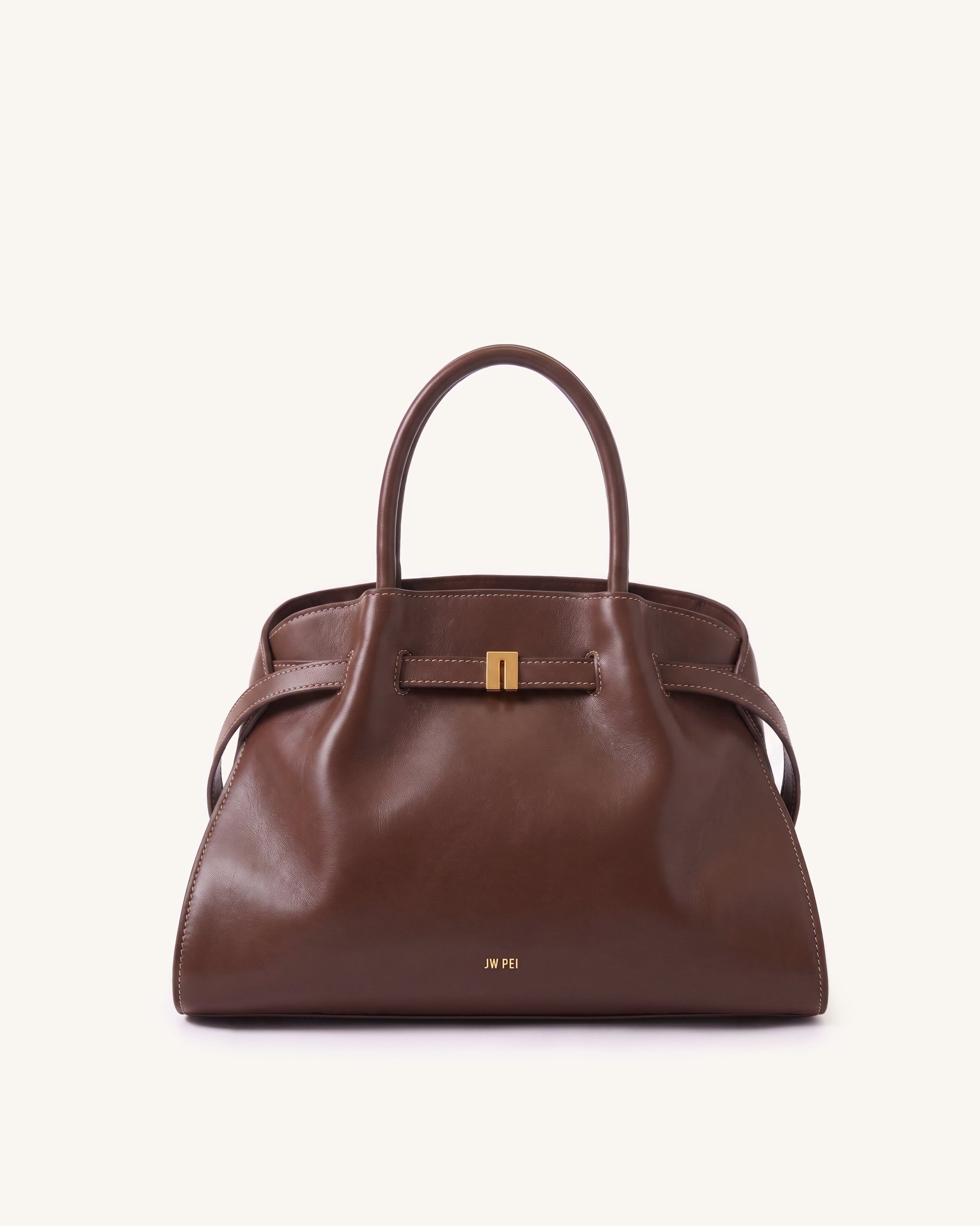 Hana Structured Belted Top Handle Bag - Dark Brown