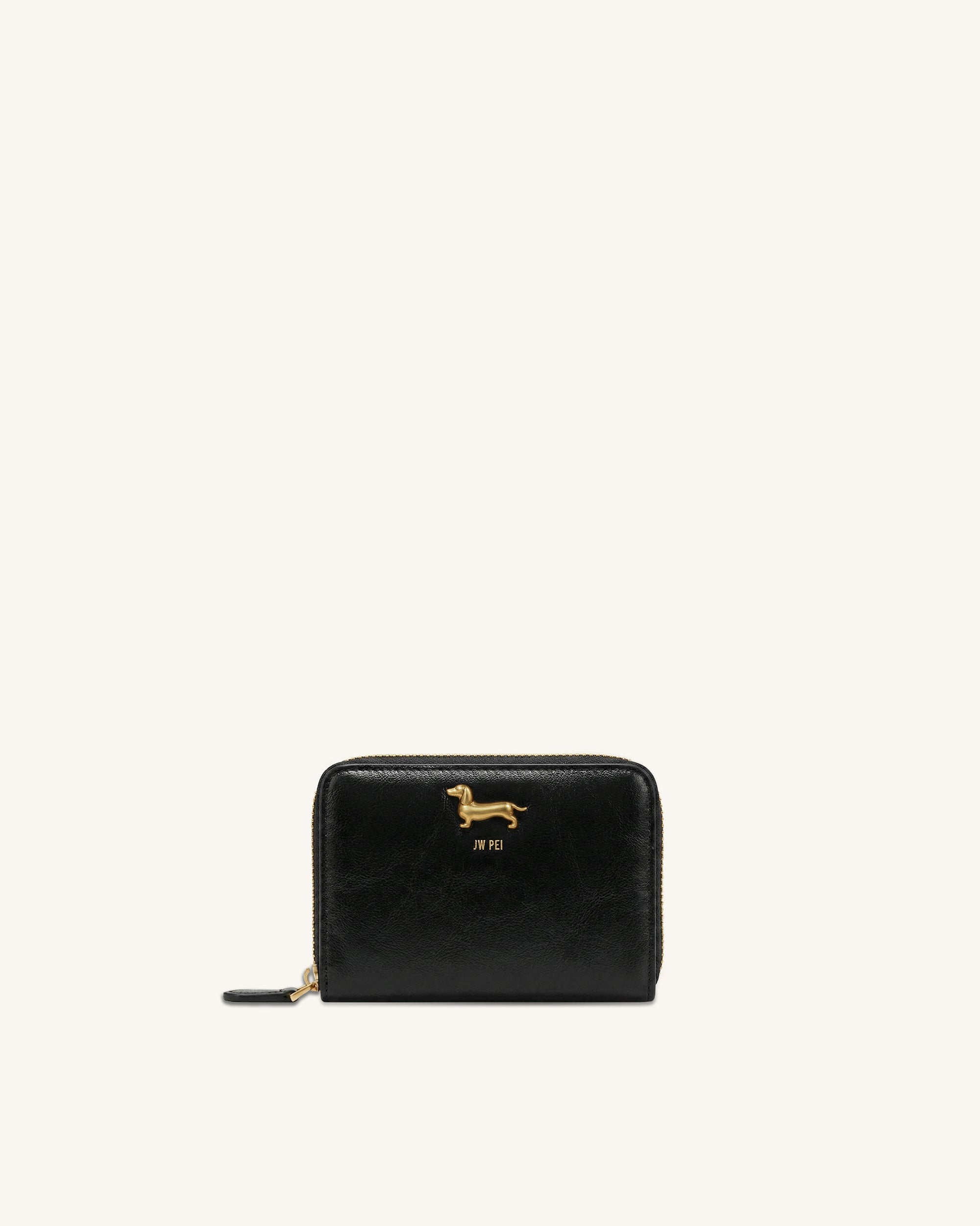 Maeve Dachshund Metal Emblem Zip Wallet - Black | JW PEI