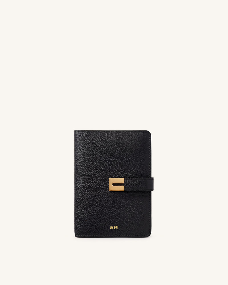 Hana Pebbled Passport Wallet – Black