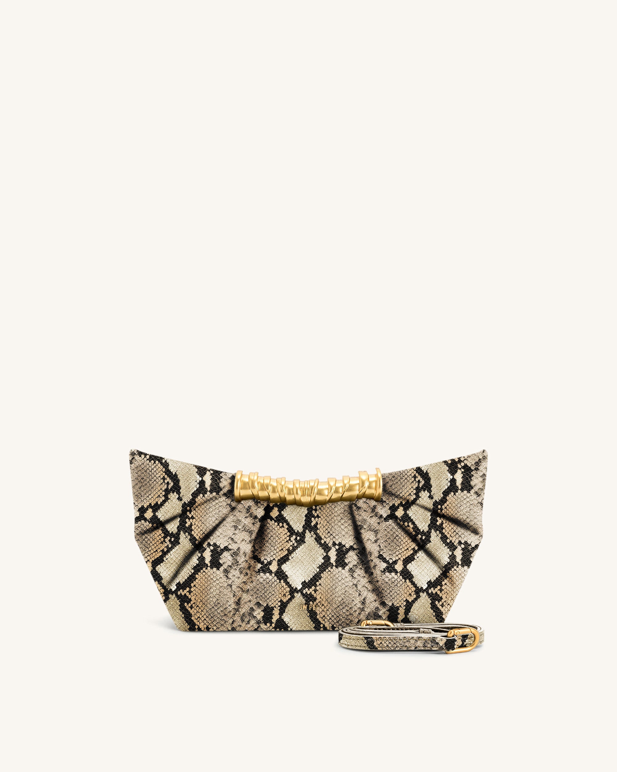 Leia Faux Snake Pleated Clutch - Apricot