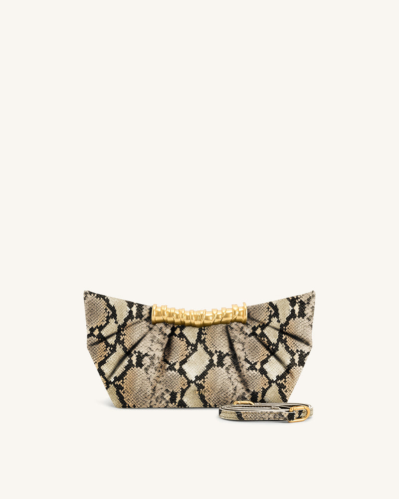 Leia Faux Snake Pleated Clutch - Apricot