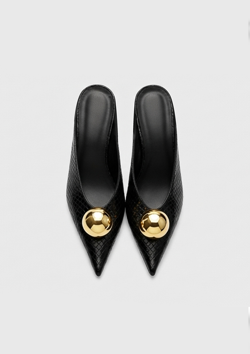 Naomi Gold Orb Mules – Black