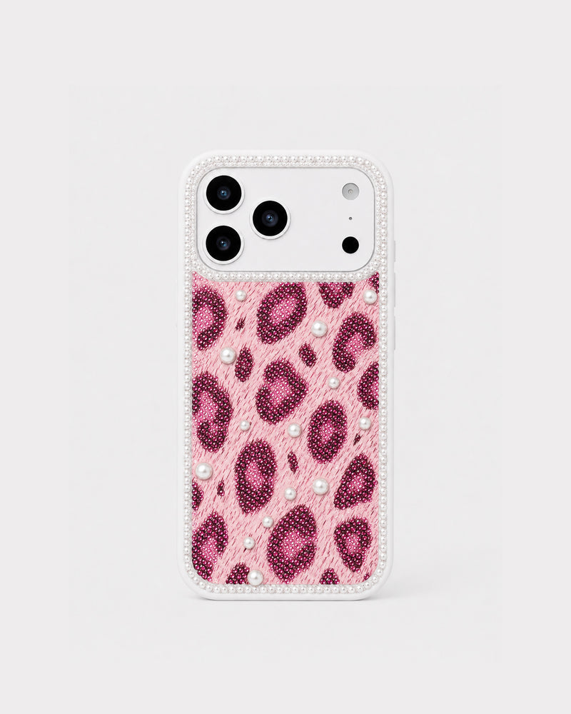Pearl Leopard Artificial Crystal Phone Case - Pink