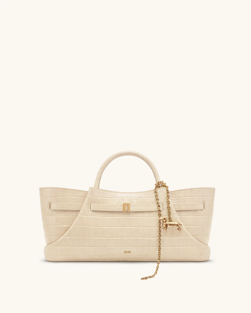 Maeve Dachshund Metal Charm Tote Bag - Ivory Croc