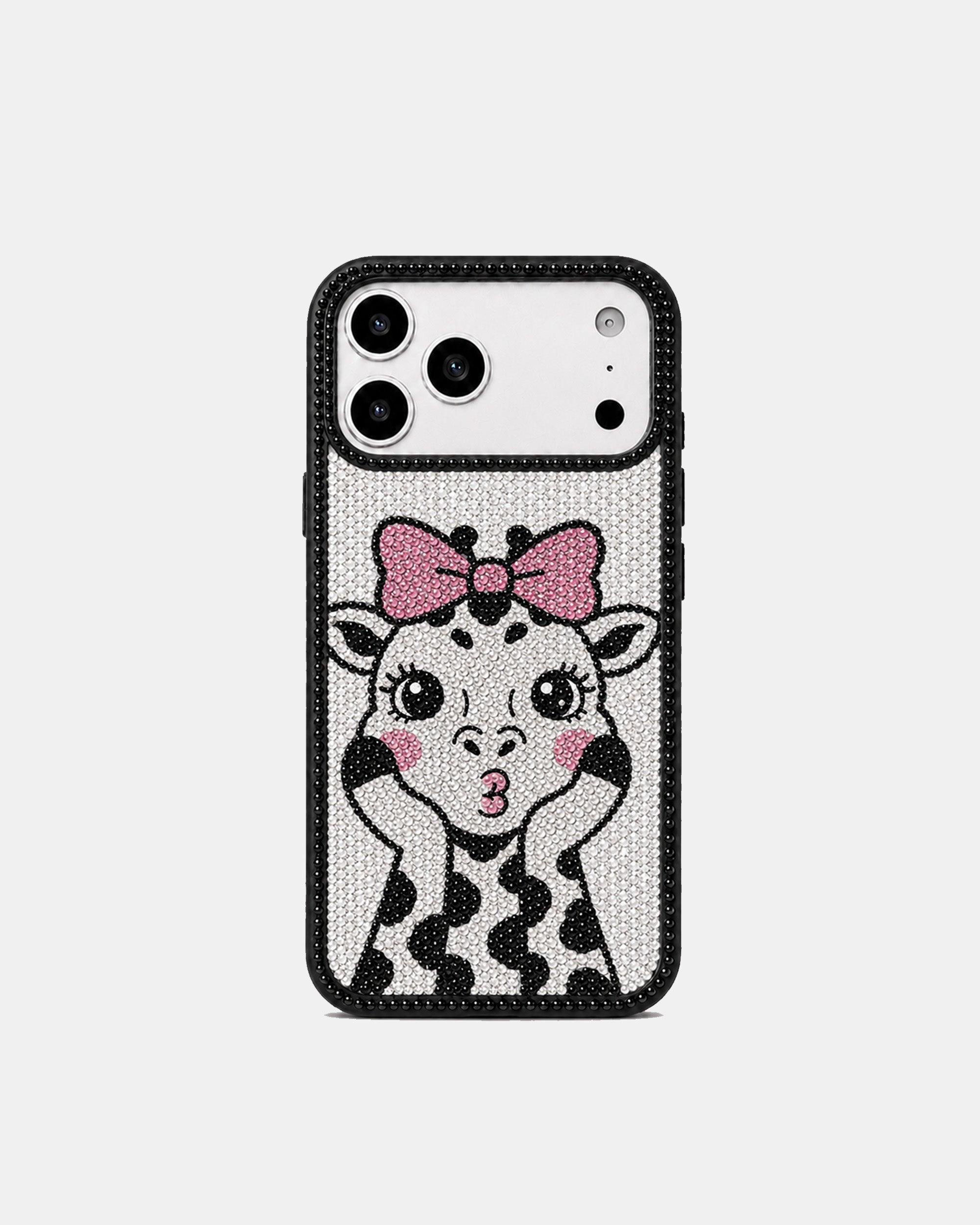 Bow Giraffe Artificial Crystal Phone Case - Balck