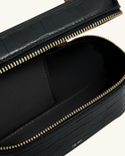 Cleo Box Shape Top Handle Bag - Black Croc